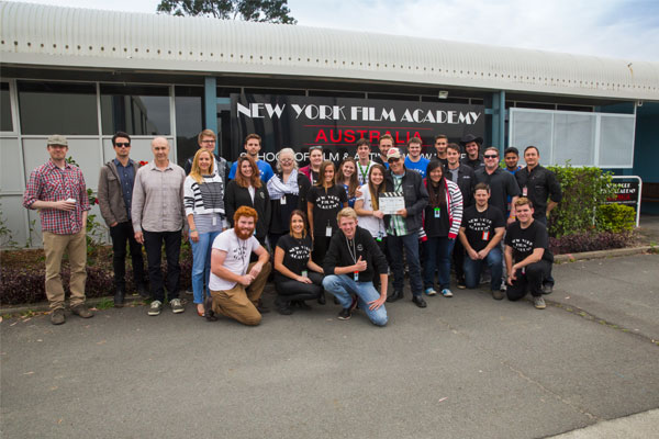 NYFA Australia students and faculty posing for a picture at the Village Roadshow Studios